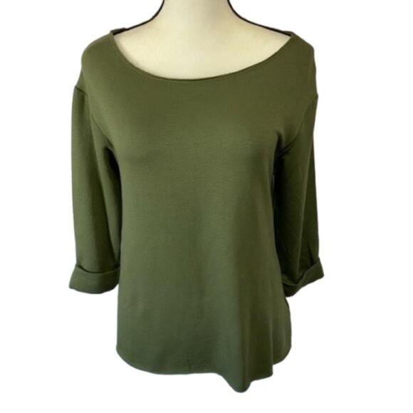 NWT Bebe Army Green Open Back 3/4 Sleeve Sweatshirt Size S #1205 - Picture 3 of 12